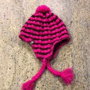 Girls North Face fuzzy ear flap beanie